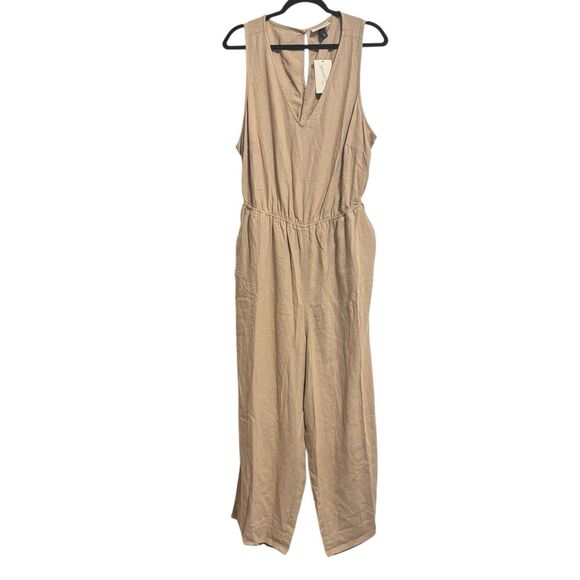 Universal Thread Linen Jumpsuit Plus Sz XXL Tan VNeck Cutout Back Elastic Waist - Picture 5 of 9